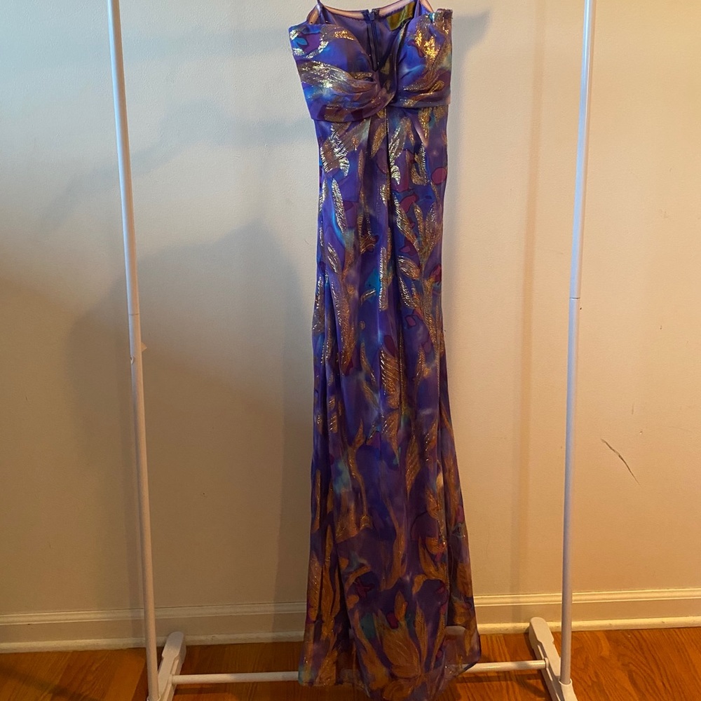STUNNING Nicole Miller Purple and Gold Gown 0